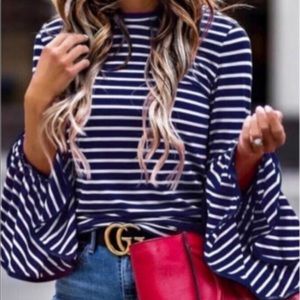 Tia Bell Sleeve Striped Top